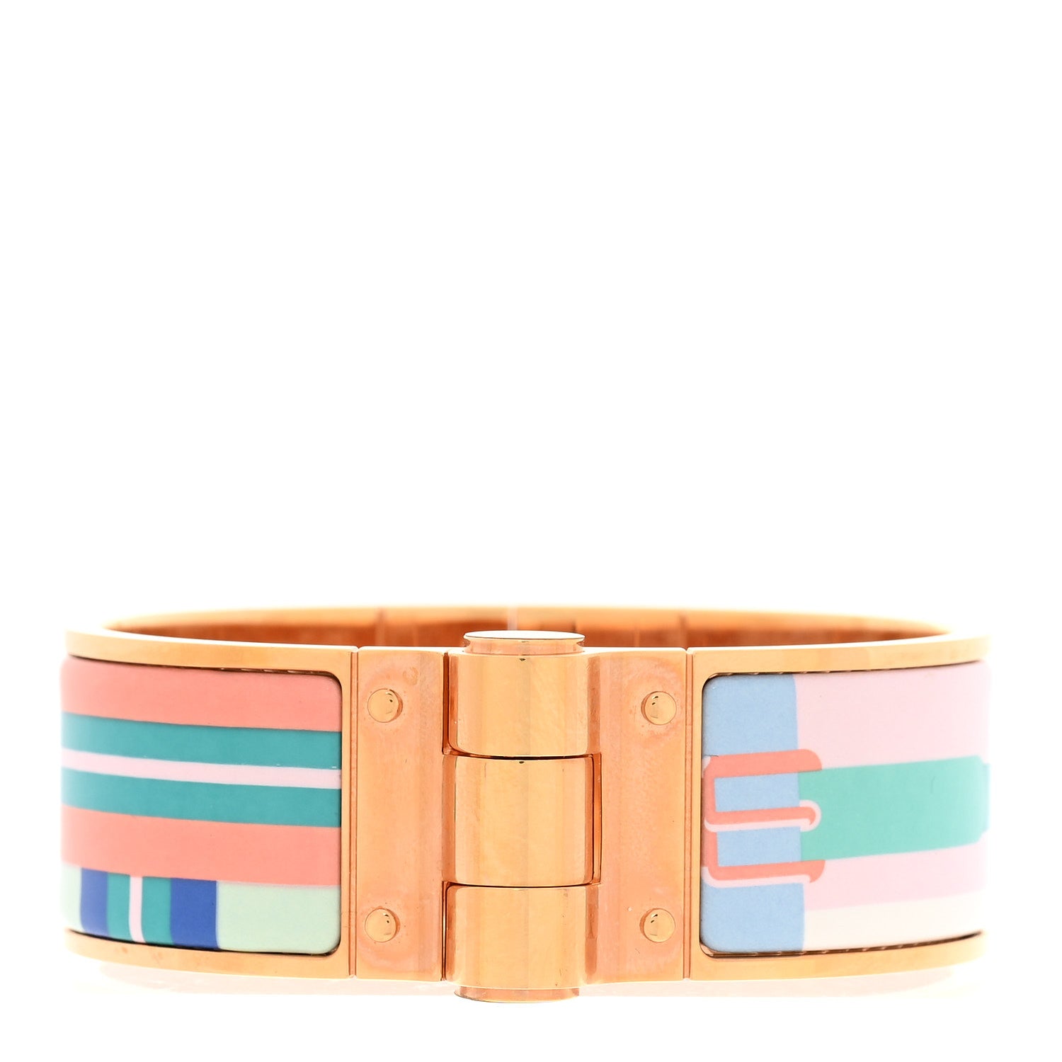 Hermes Enamel Printed Wide Sangles En Zigzag Plage Hinged Bracelet S Miami 1 of 4