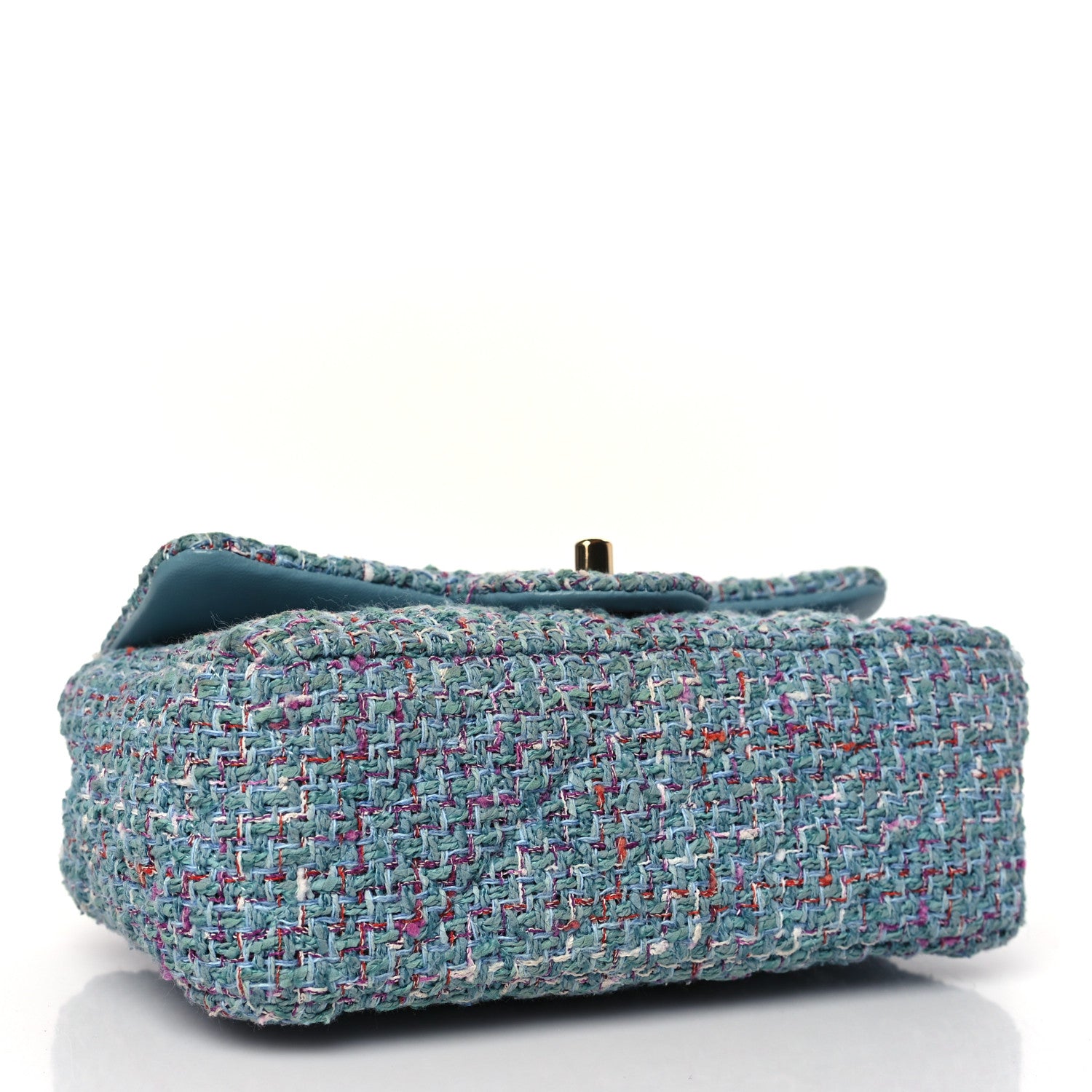 Chanel Tweed Quilted Mini Rectangular Flap Turquoise Purple White Red 4 of 13
