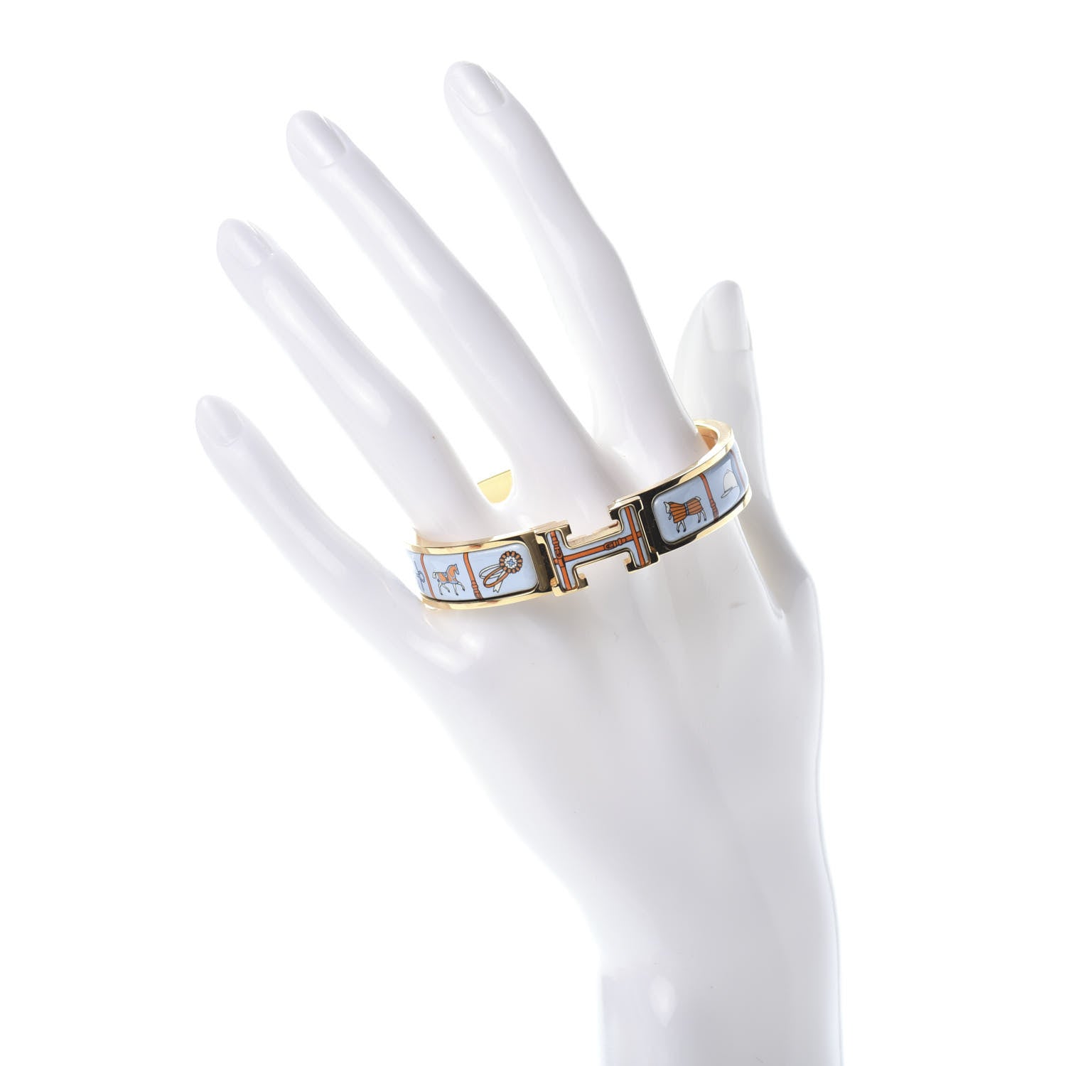 Hermes Enamel Printed Narrow Couvertures et Tenues de Jour Clic Clac H Bracelet PM Orange Blue 2 of 4