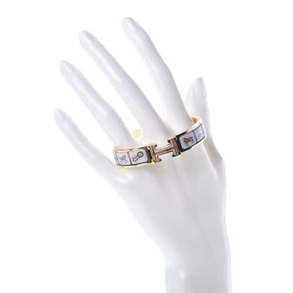 Hermes Enamel Printed Narrow Couvertures et Tenues de Jour Clic Clac H Bracelet PM Orange Blue 2 of 4