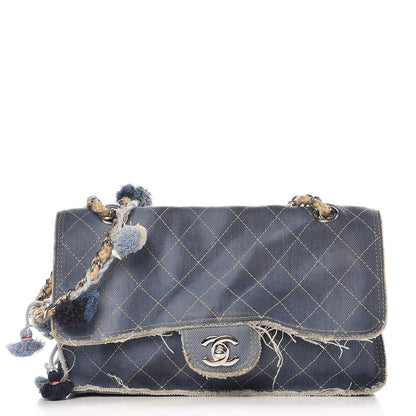 Chanel Denim Quilted Jumbo Pompom Flap Dark Blue 1 of 11