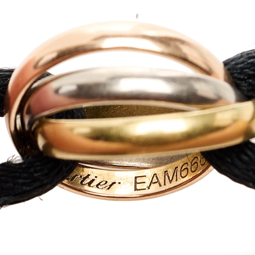 18K Pink Yellow White Gold Trinity Adjustable Cord Bracelet Black