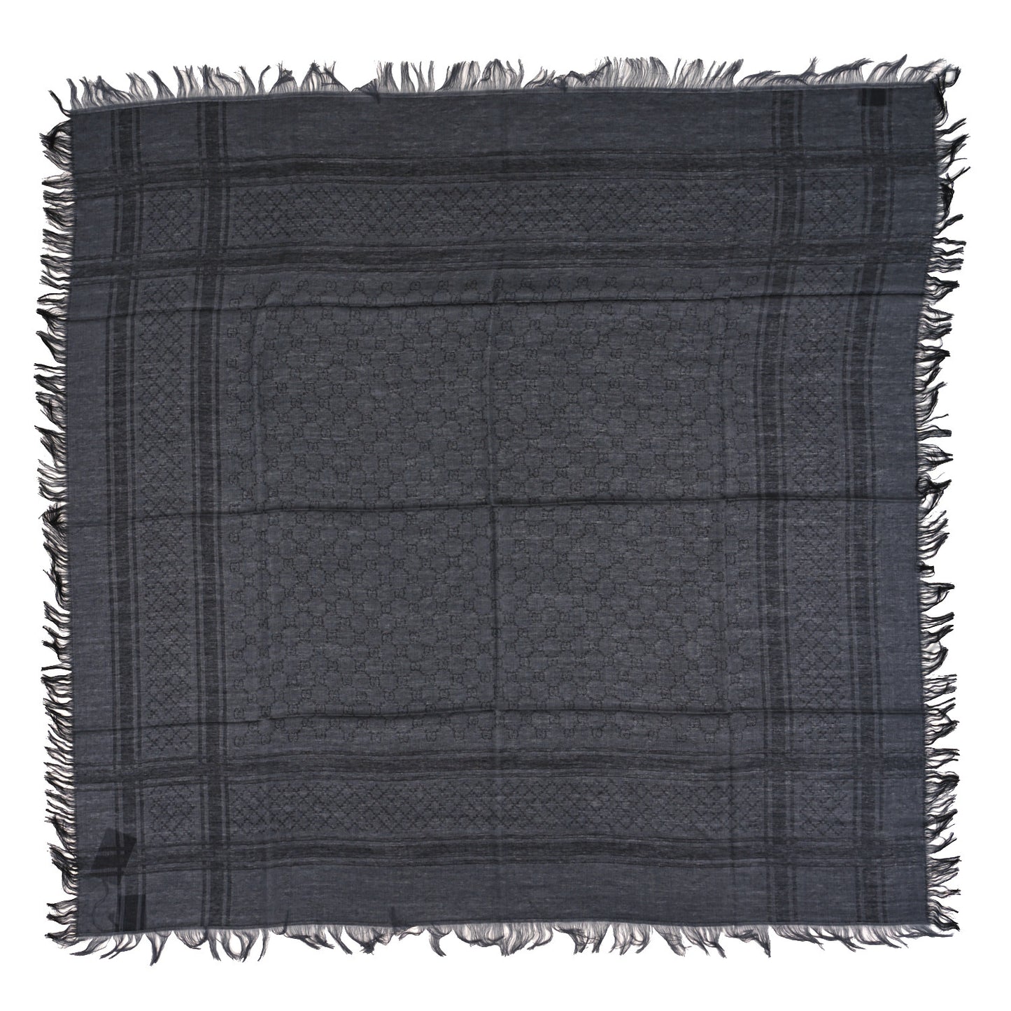 Wool Silk GG Monogram Diamante Plaid Surviee Shawl Graphite Black