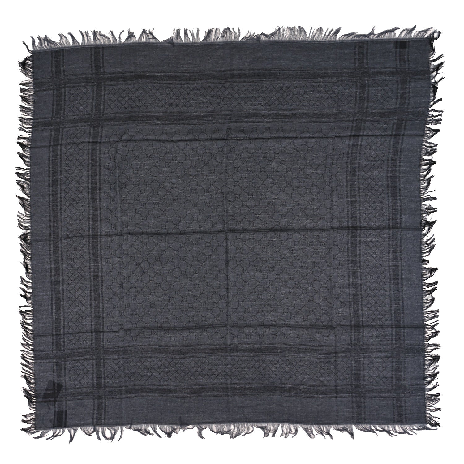 Gucci Wool Silk GG Monogram Diamante Plaid Surviee Shawl Graphite Black 1 of 3