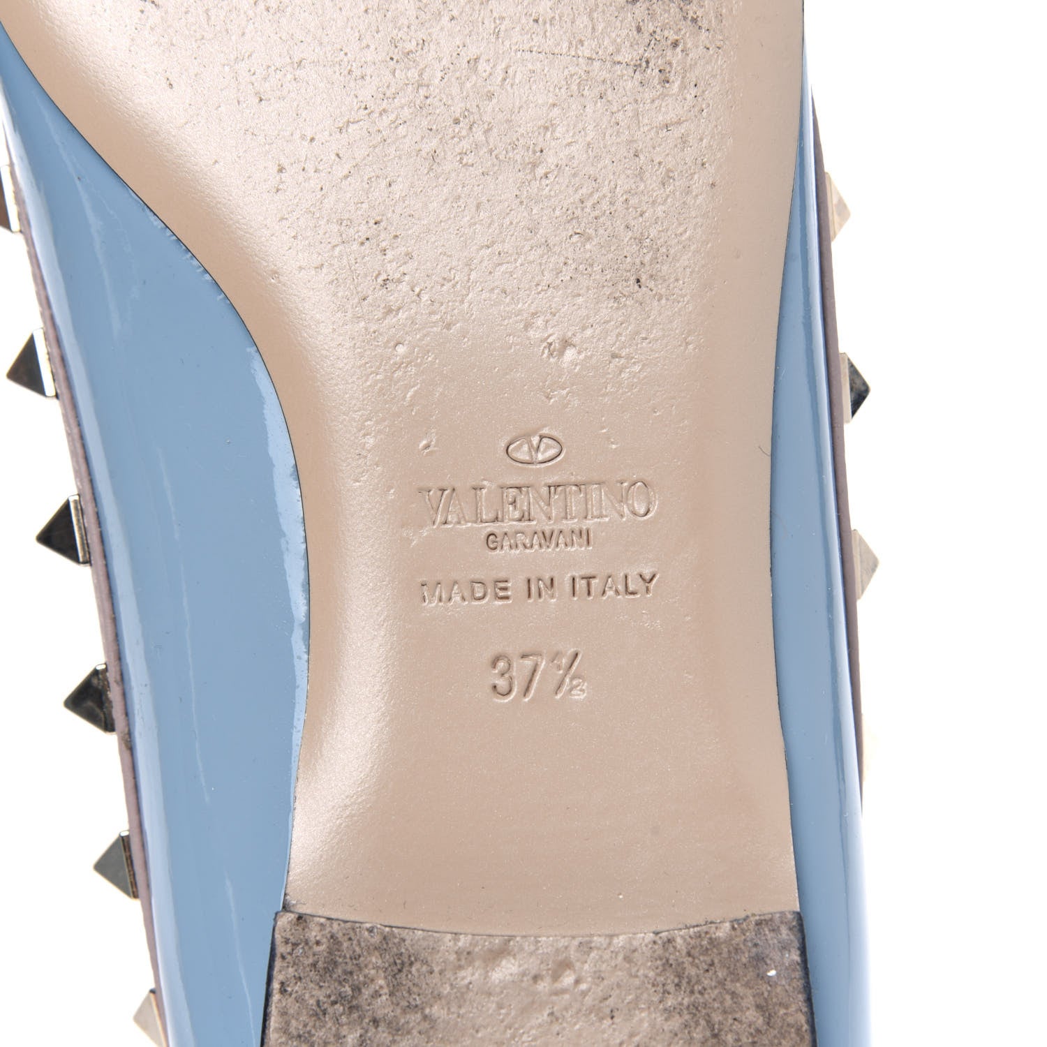 Valentino Garavani Patent Nappa Rockstud Ballerina Flats 37.5 Light Stone Poudre 6 of 11