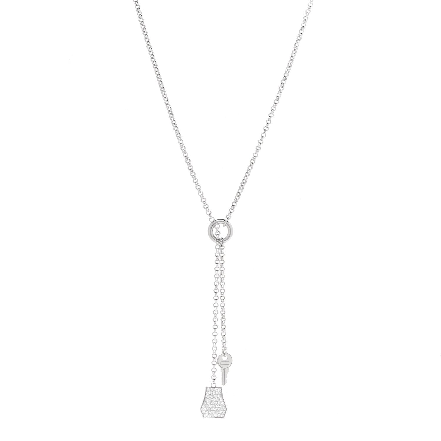 Hermes 18K White Gold Diamond PM Kelly Clochette Necklace 1 of 5