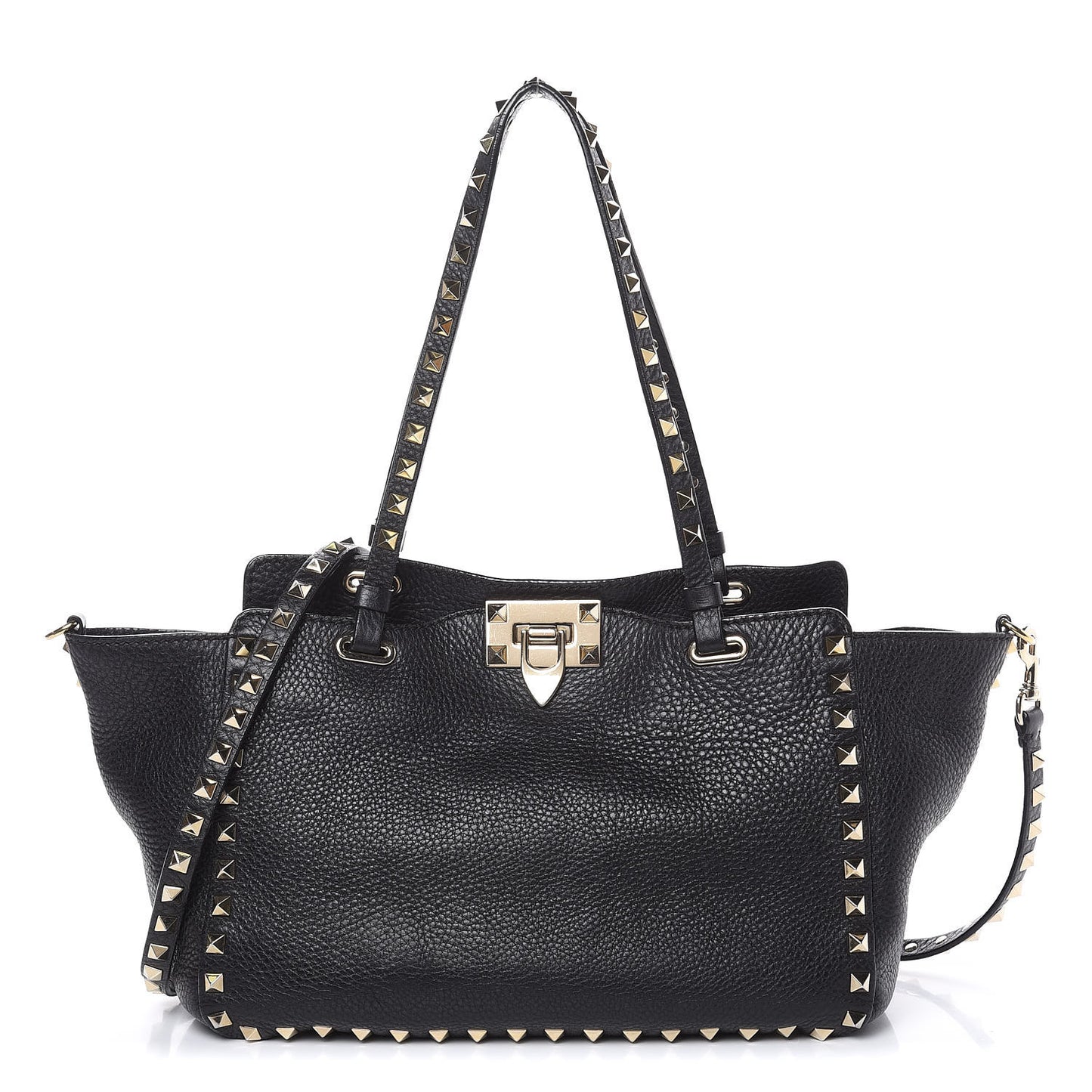 Grained Calfskin Small Rockstud Tote Black