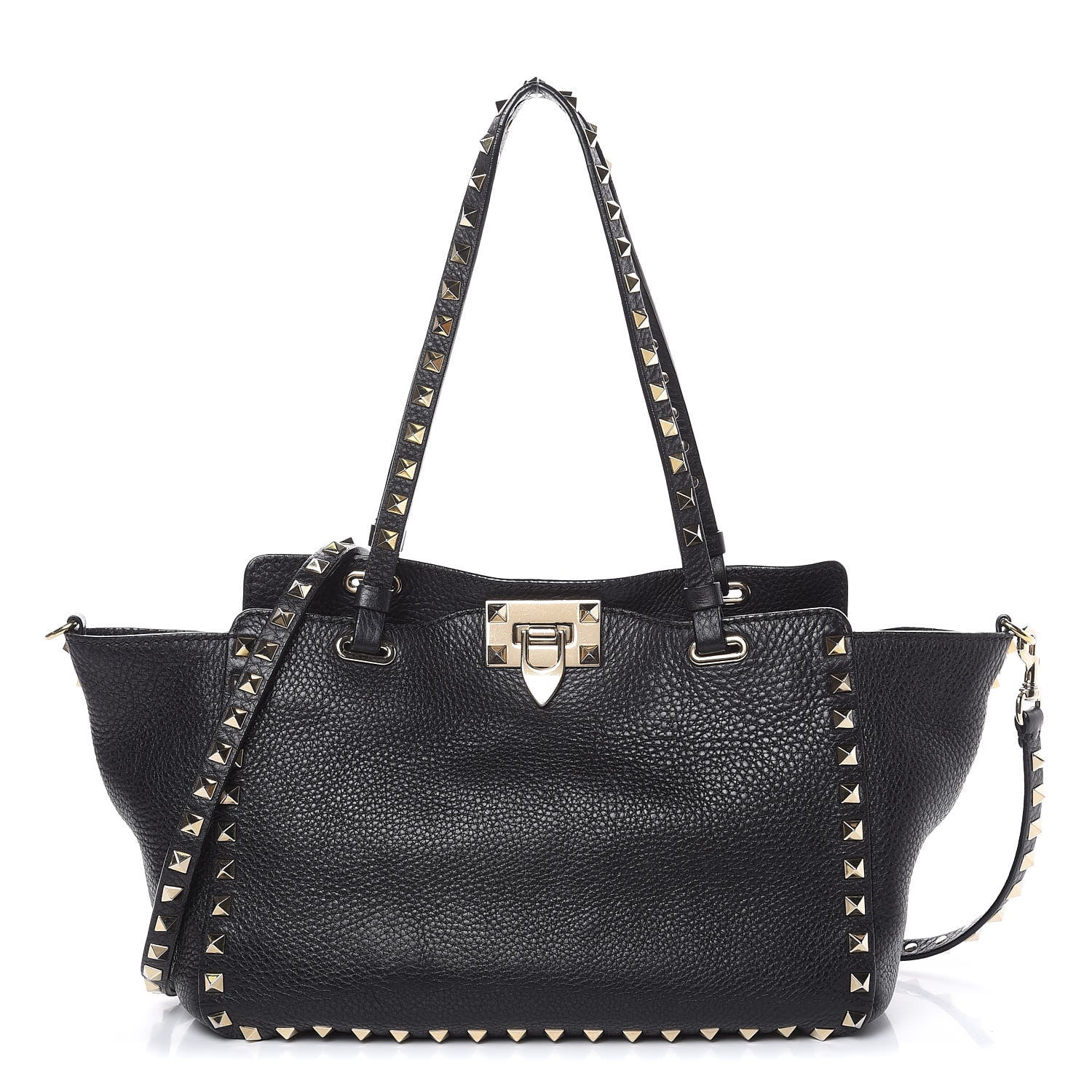 Valentino Garavani Grained Calfskin Small Rockstud Tote Black 1 of 13