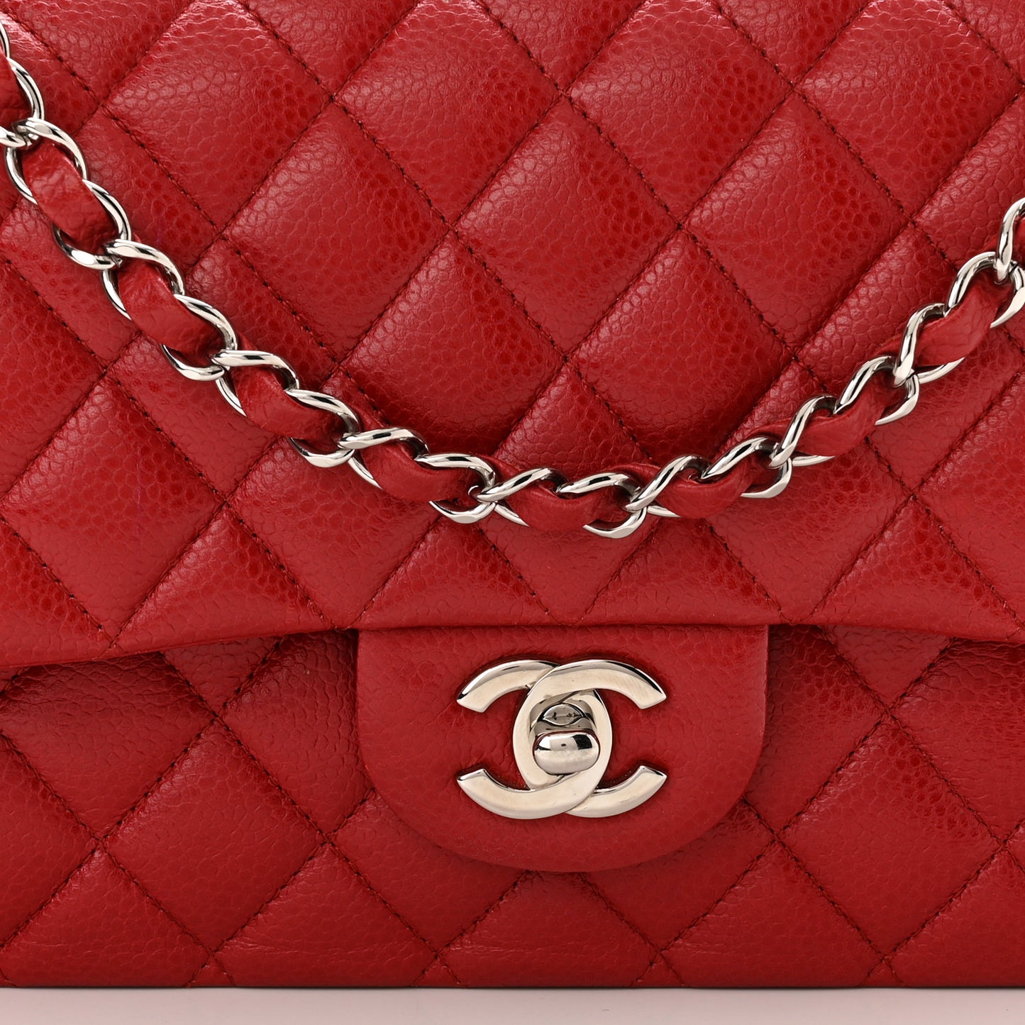 Caviar Quilted Medium Double Flap Red