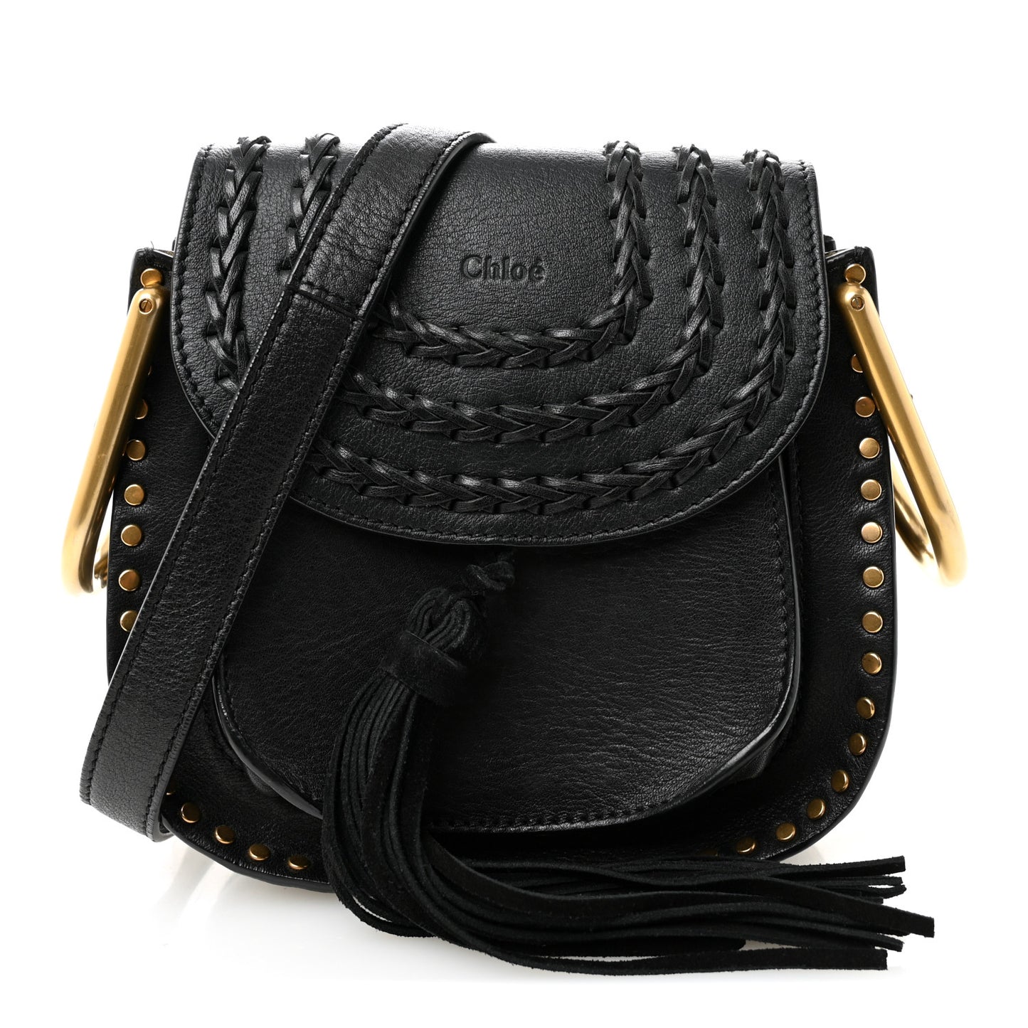 Calfskin Braided Mini Hudson Shoulder Bag Black