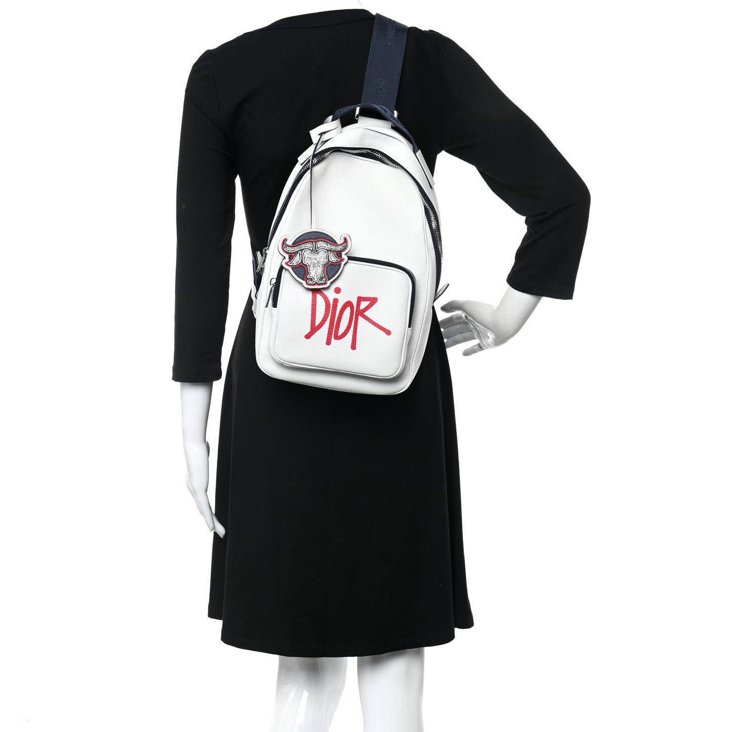 X SHAWN STUSSY Grained Calfskin Ox Head Crossbody Backpack White