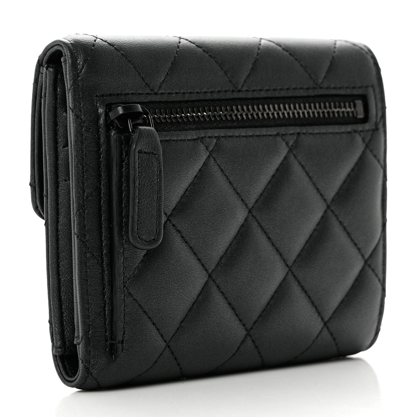 Lambskin Quilted Compact Flap Wallet So Black