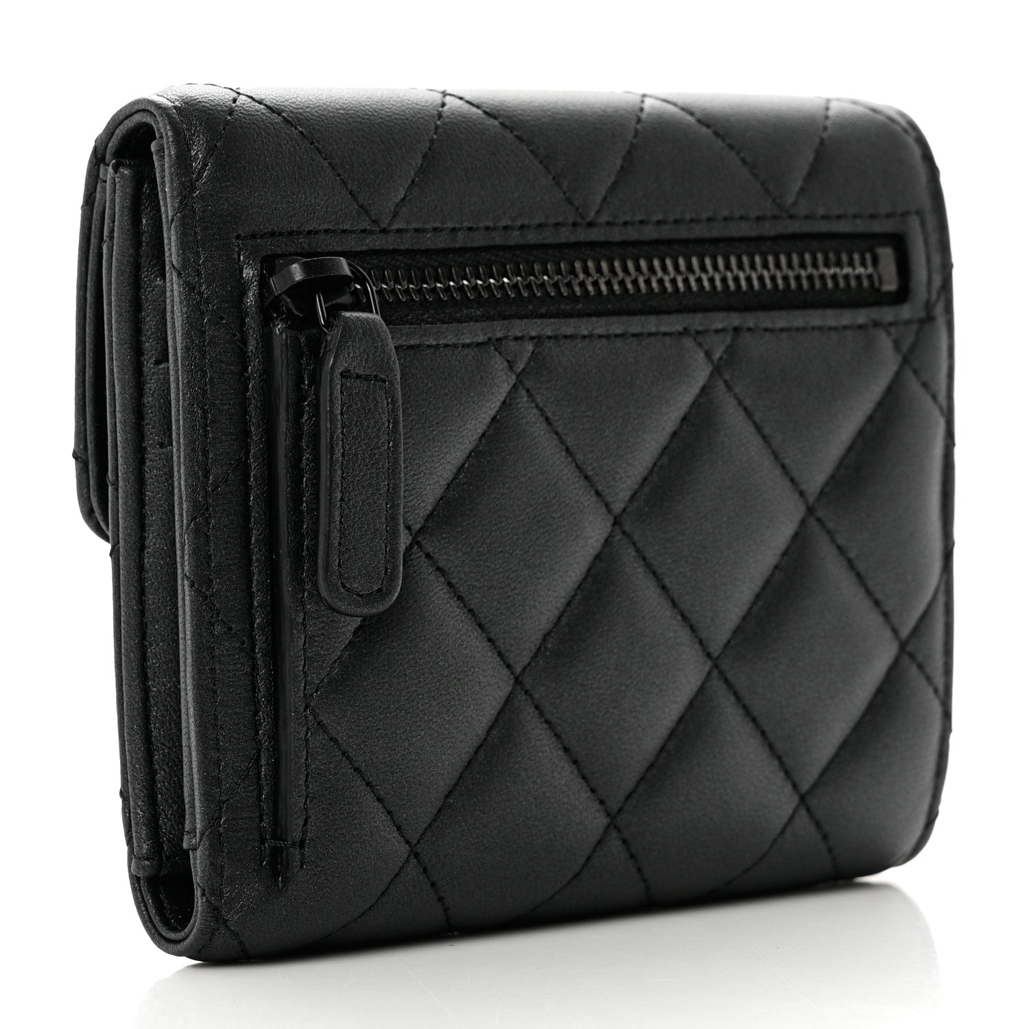 Chanel Lambskin Quilted Compact Flap Wallet So Black 3 of 8