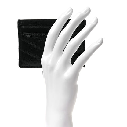 Saint Laurent Grain De Poudre Matelasse Chevron Monogram Credit Card Case Black 2 of 10