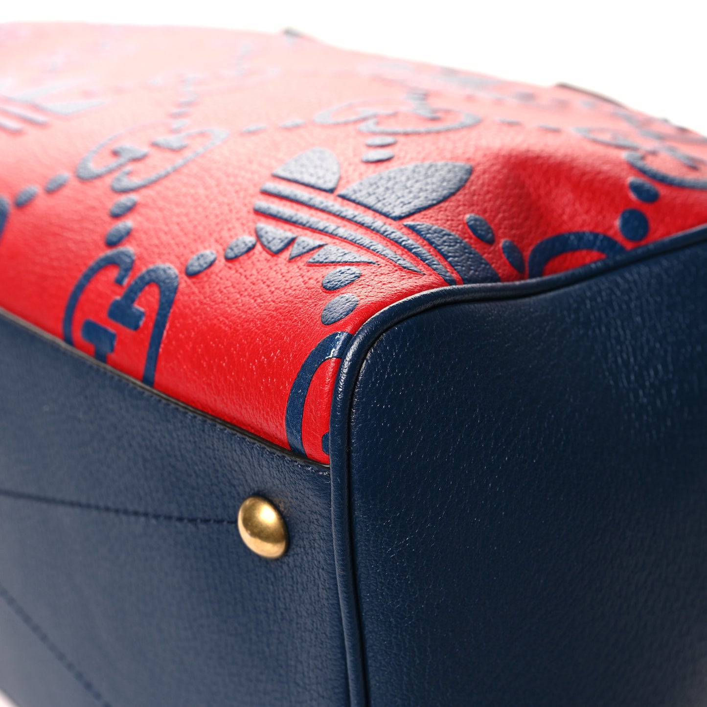 X ADIDAS Canvas Textured Dollar Calfskin Web GG Monogram Trefoil Large Bowling Bag Hibiscus Red  Blue Navy