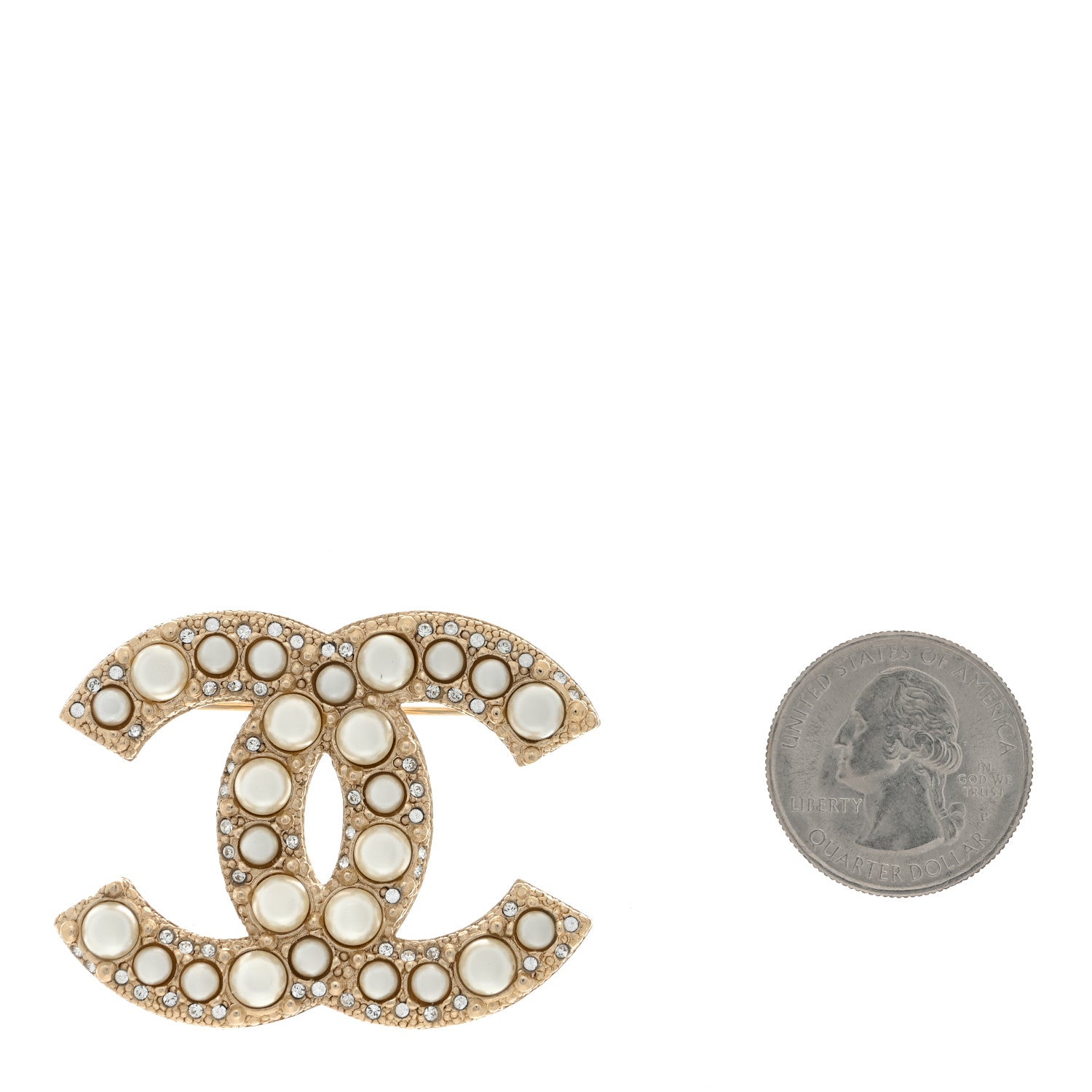 Chanel Metal Crystal Graduated Pearl CC Brooch Gold 2 of 4