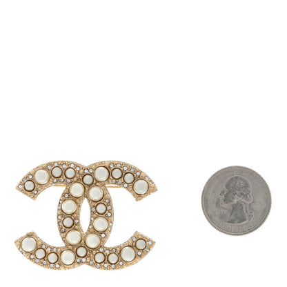 Chanel Metal Crystal Graduated Pearl CC Brooch Gold 2 of 4
