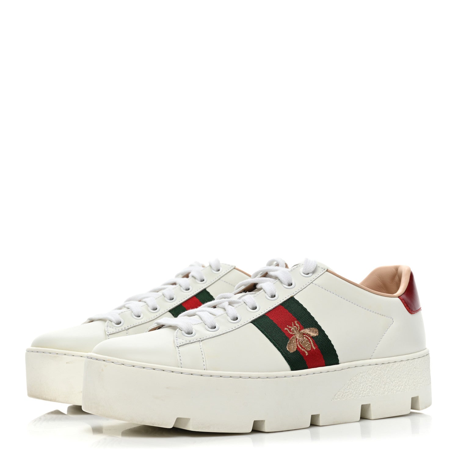 Gucci Calfskin Web Bee Embroidered Womens Ace Platform Sneakers 39 White 3 of 9