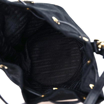Prada Wicker Canvas Bucket Bag Black 7 of 8