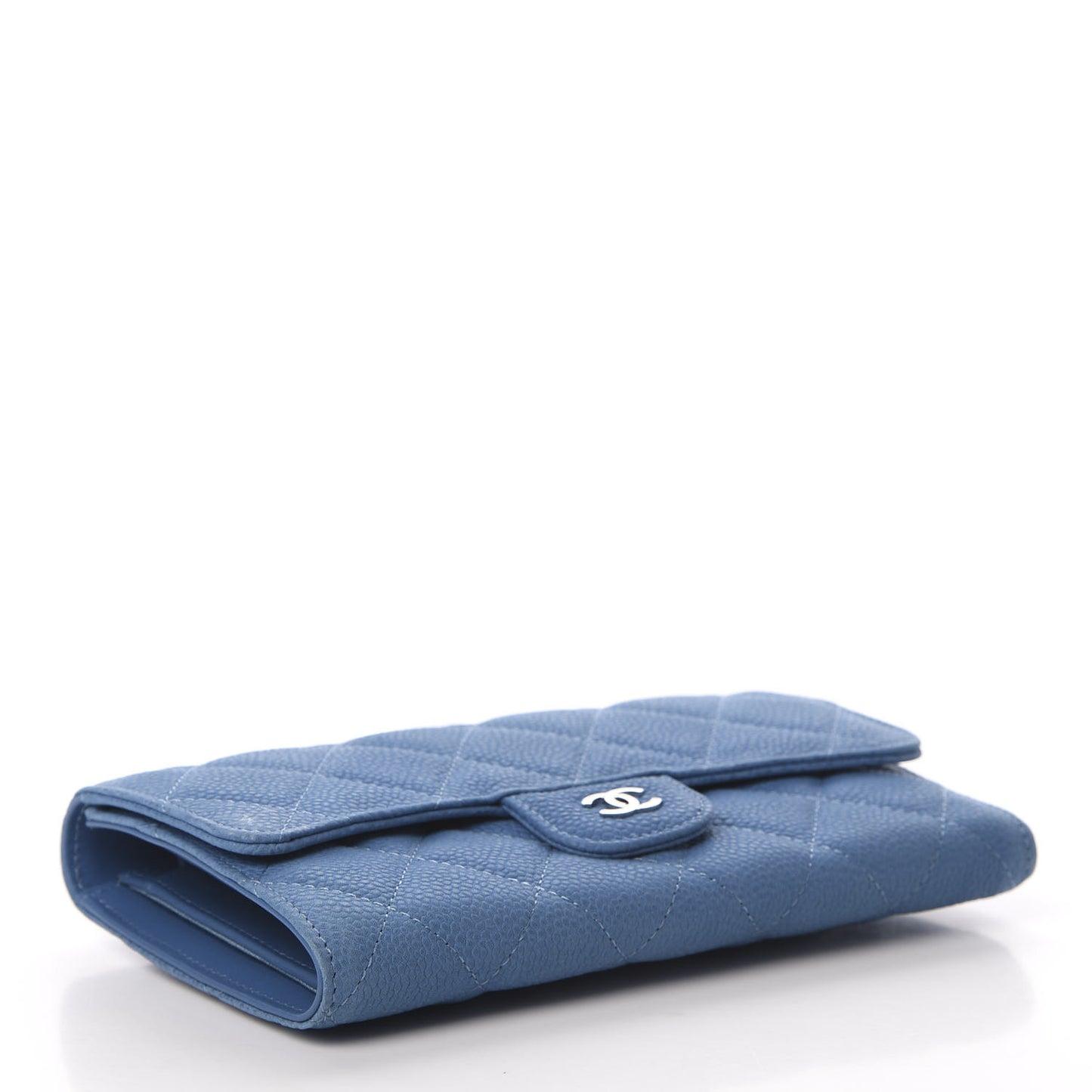 Iridescent Caviar Quilted Large Flap Wallet Blue