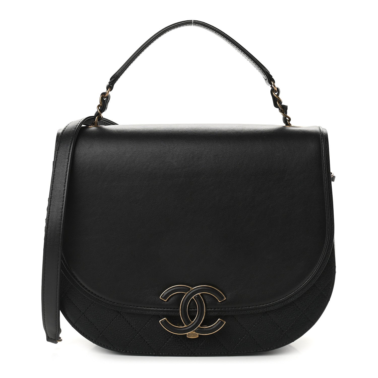 Chanel Shiny Calfskin Goatskin Quilted Medium Coco Curve Messenger Flap Black 1 of 9