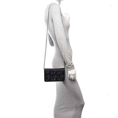 Chanel Lambskin Camellia Embossed Wallet On Chain WOC Black 3 of 16