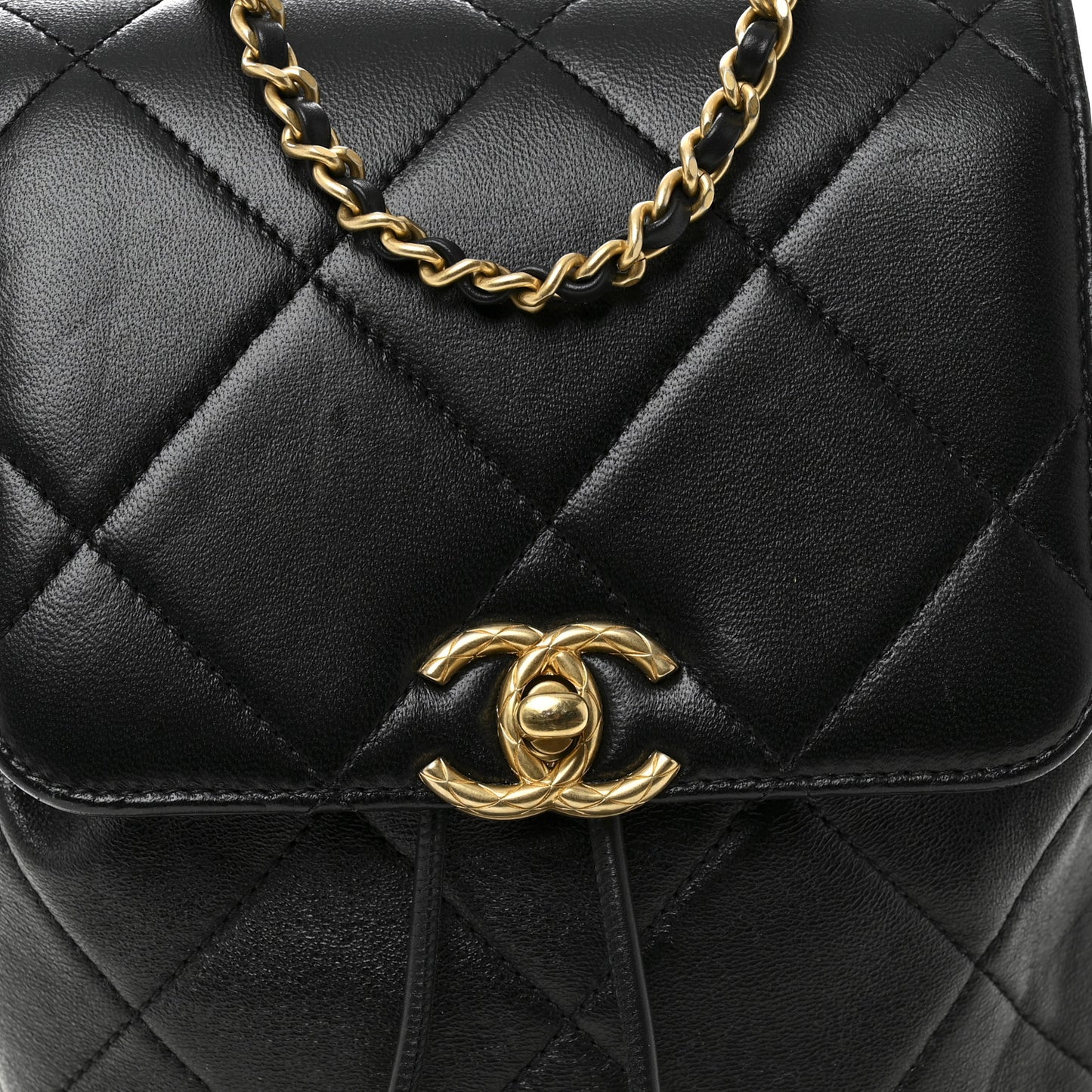 Lambskin Quilted Logo Mini Backpack Black