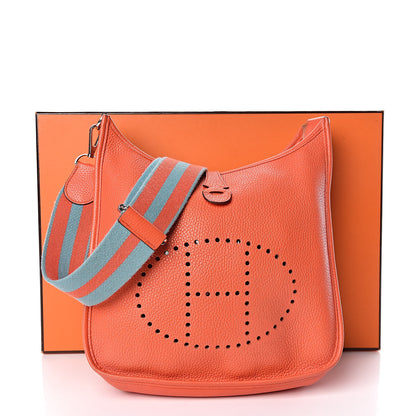 Hermes Taurillon Clemence Amazone Evelyne III PM Orange Poppy Bleu Saint Cyr 11 of 11