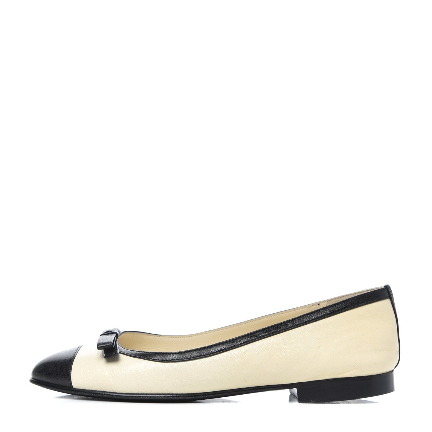 Goatskin Cap Toe Bow CC Ballerina Flats 36.5 Ivory Black