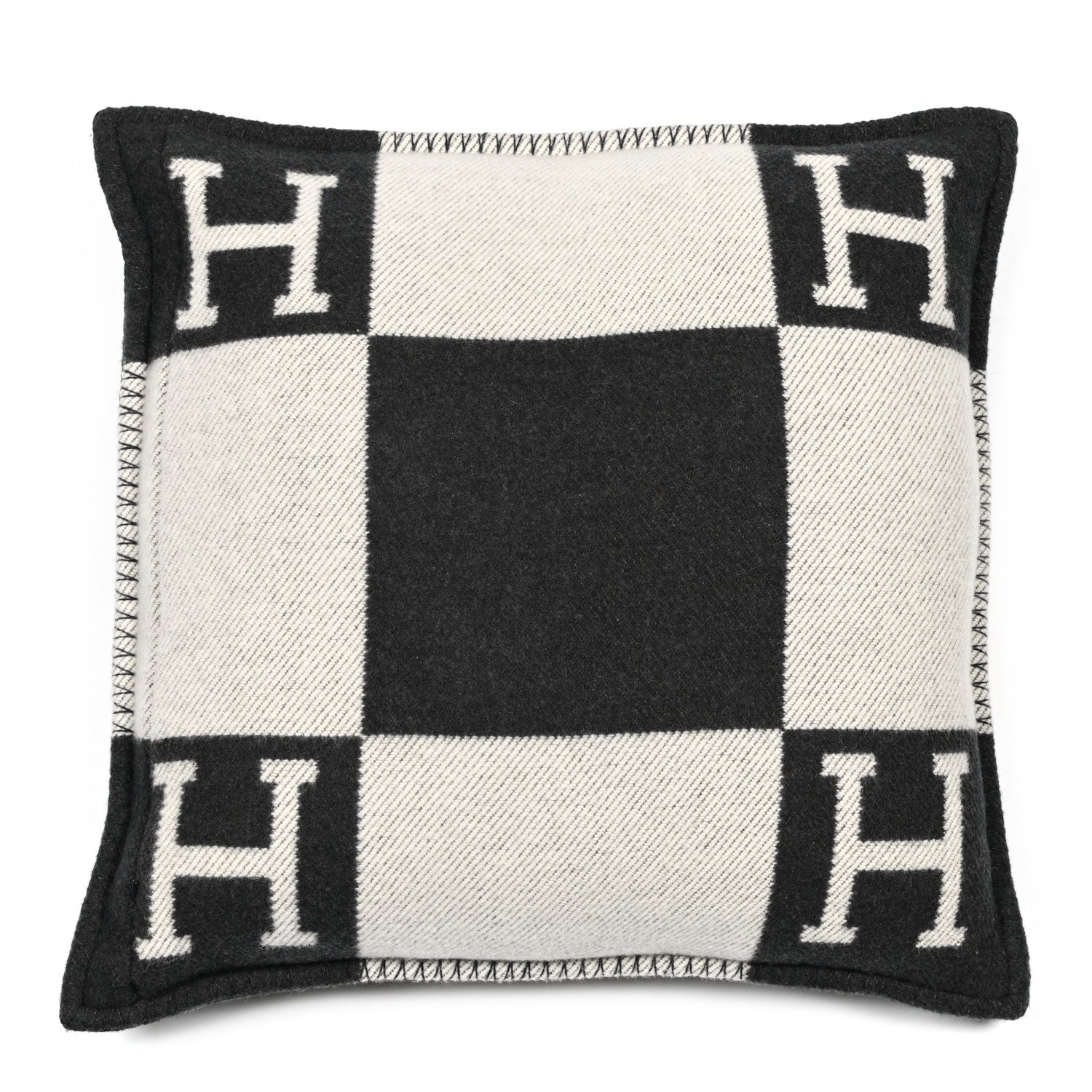 Hermes Wool Cashmere Avalon Pillow PM Ecru Gris Fonce 2 of 3