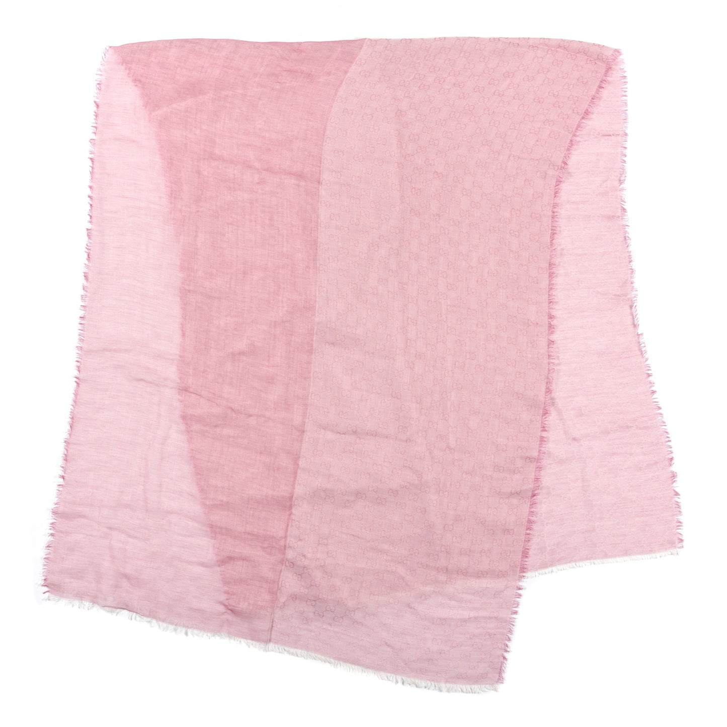 Wool Silk Monogram Fringe Scarf Pink