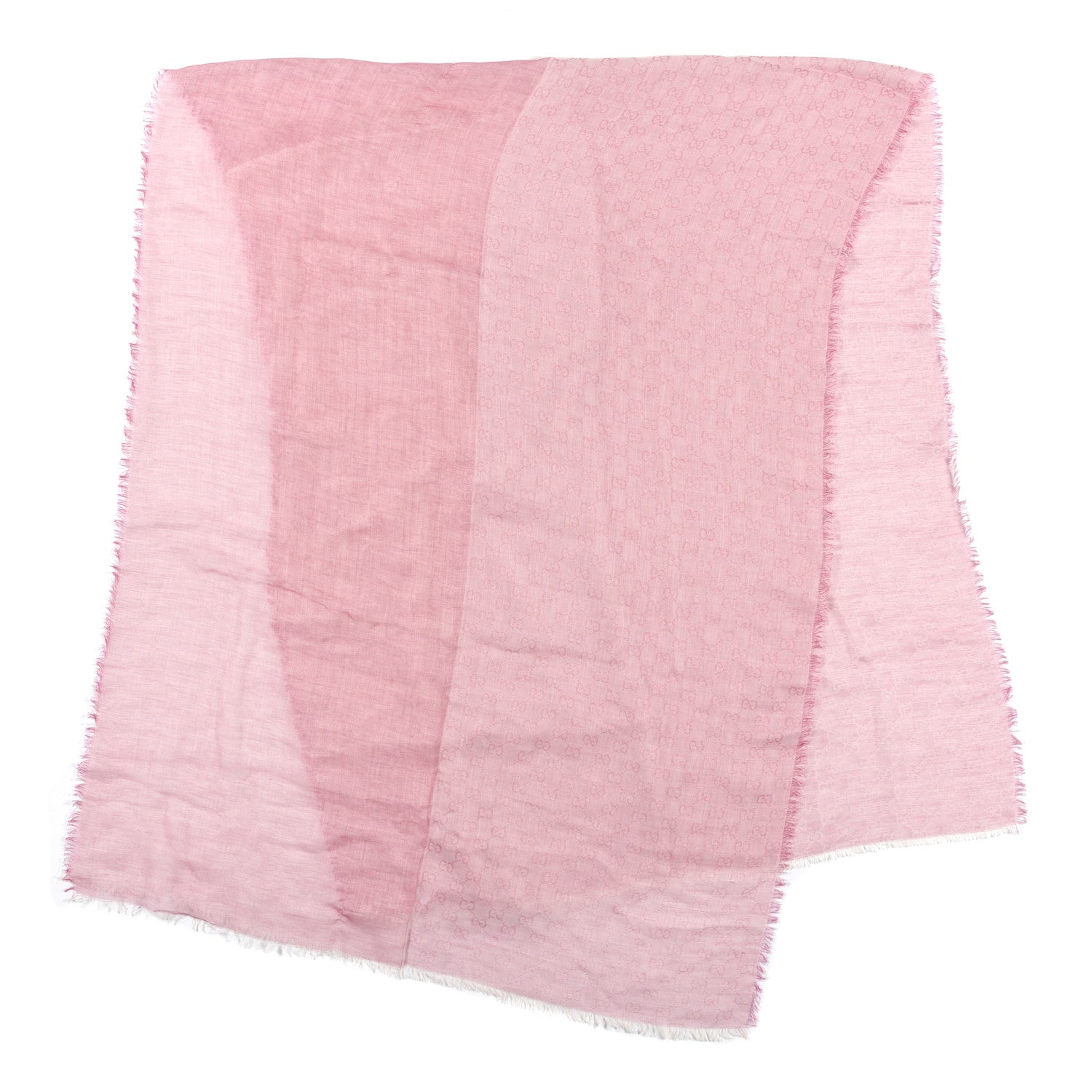 Gucci Wool Silk Monogram Fringe Scarf Pink 2 of 3