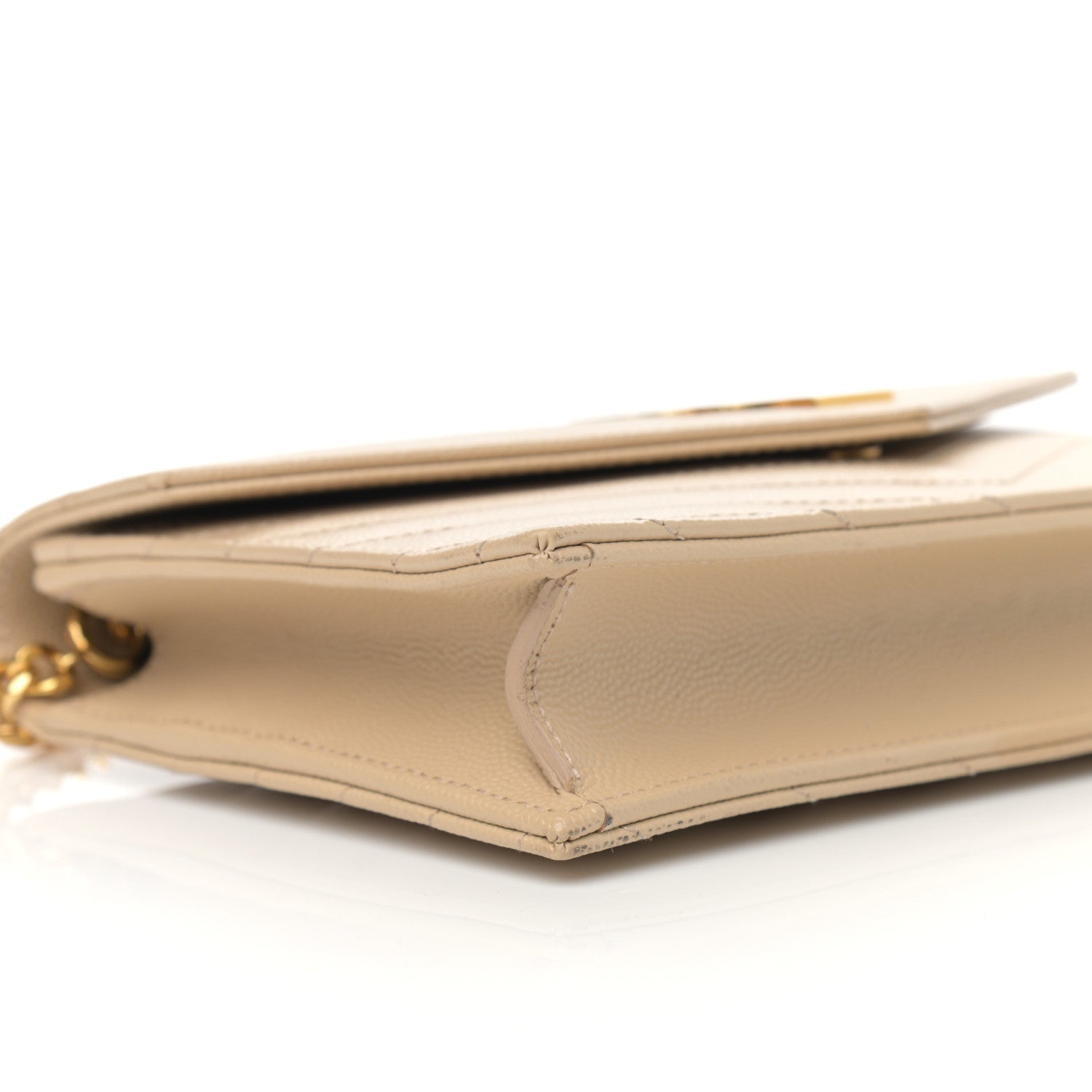 Saint Laurent Grain De Poudre Matelasse Chevron Monogram Envelope Chain Wallet Dark Beige 9 of 13