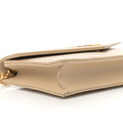 Saint Laurent Grain De Poudre Matelasse Chevron Monogram Envelope Chain Wallet Dark Beige 9 of 13
