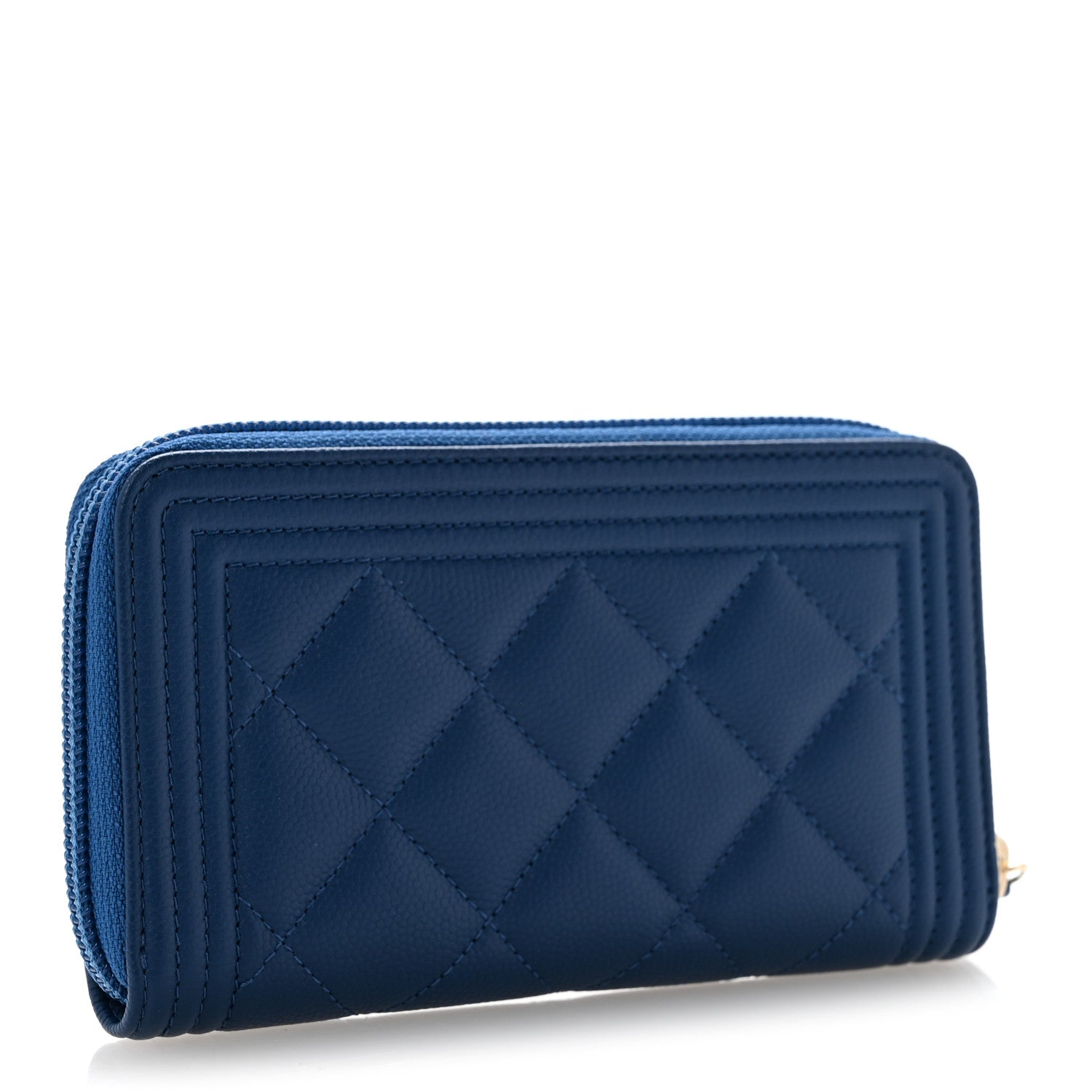 Chanel Caviar Quilted Boy Small Zip Around Wallet Blue 3 of 9
