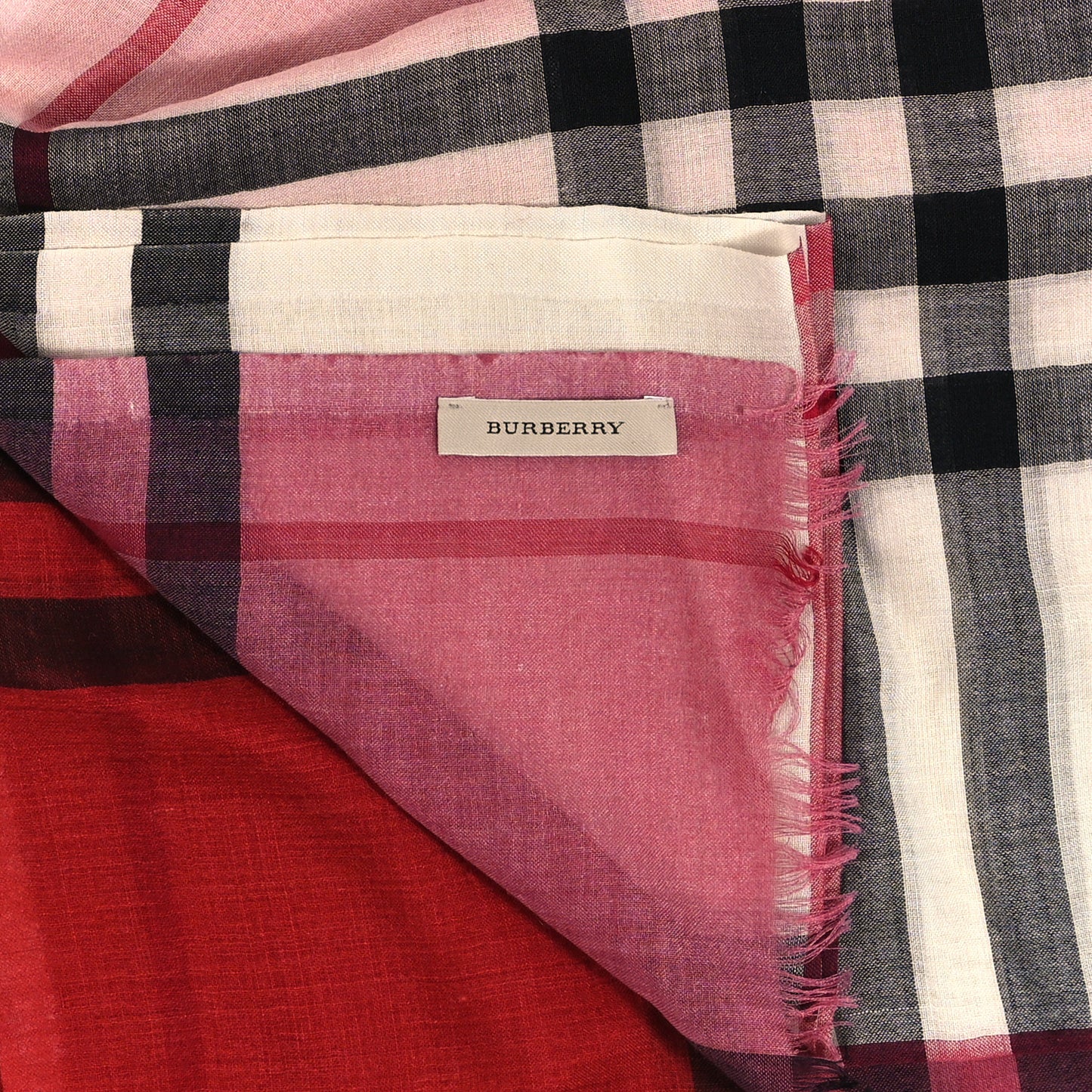 Wool Silk Gauze Ombre Giant Check Scarf Coral Pink
