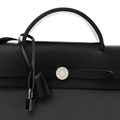 Hermes Military Toile Vache Hunter Herbag Messenger 39 Gris Fumee Black 9 of 11