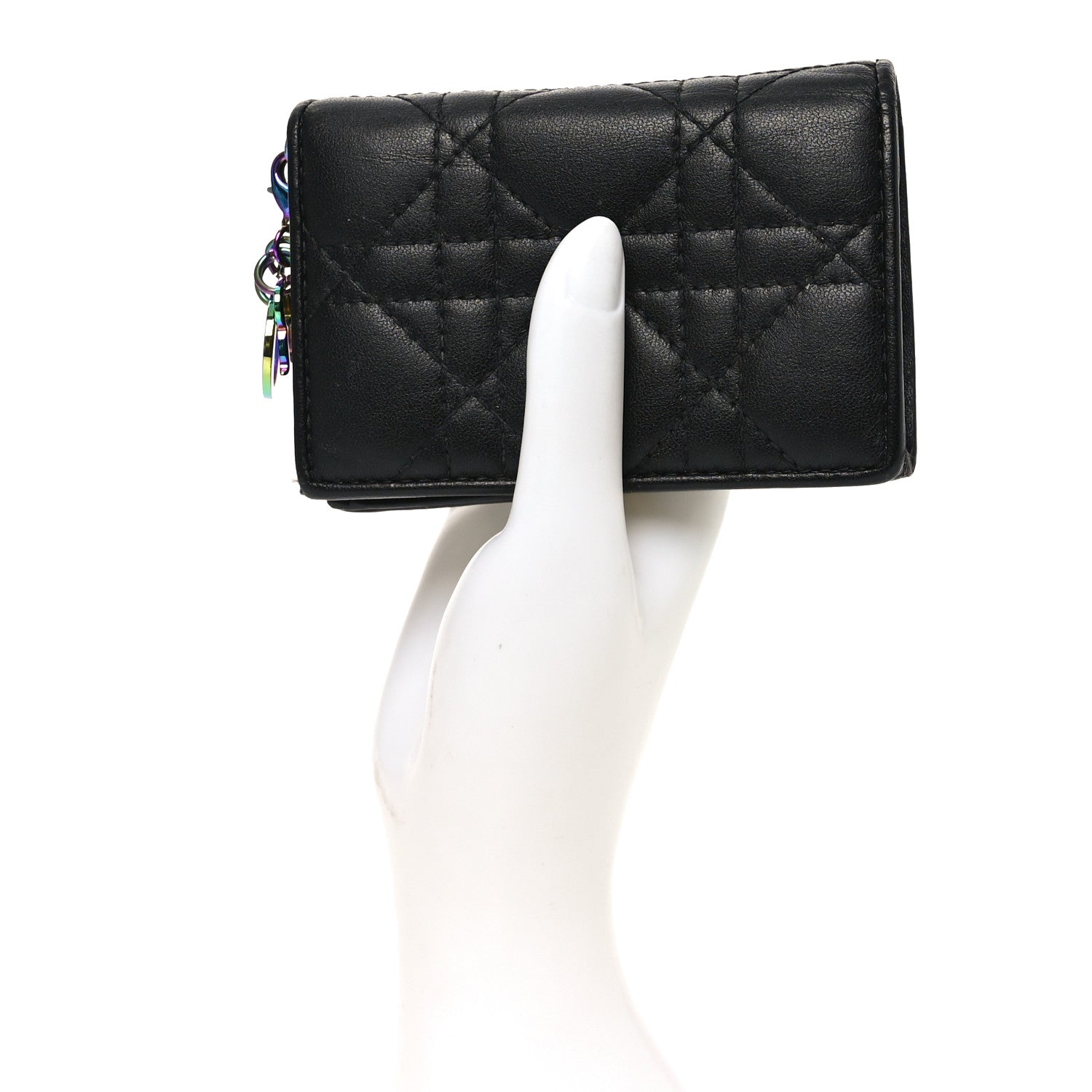 Christian Dior Lambskin Cannage Mini Lady Dior Wallet Black 2 of 7
