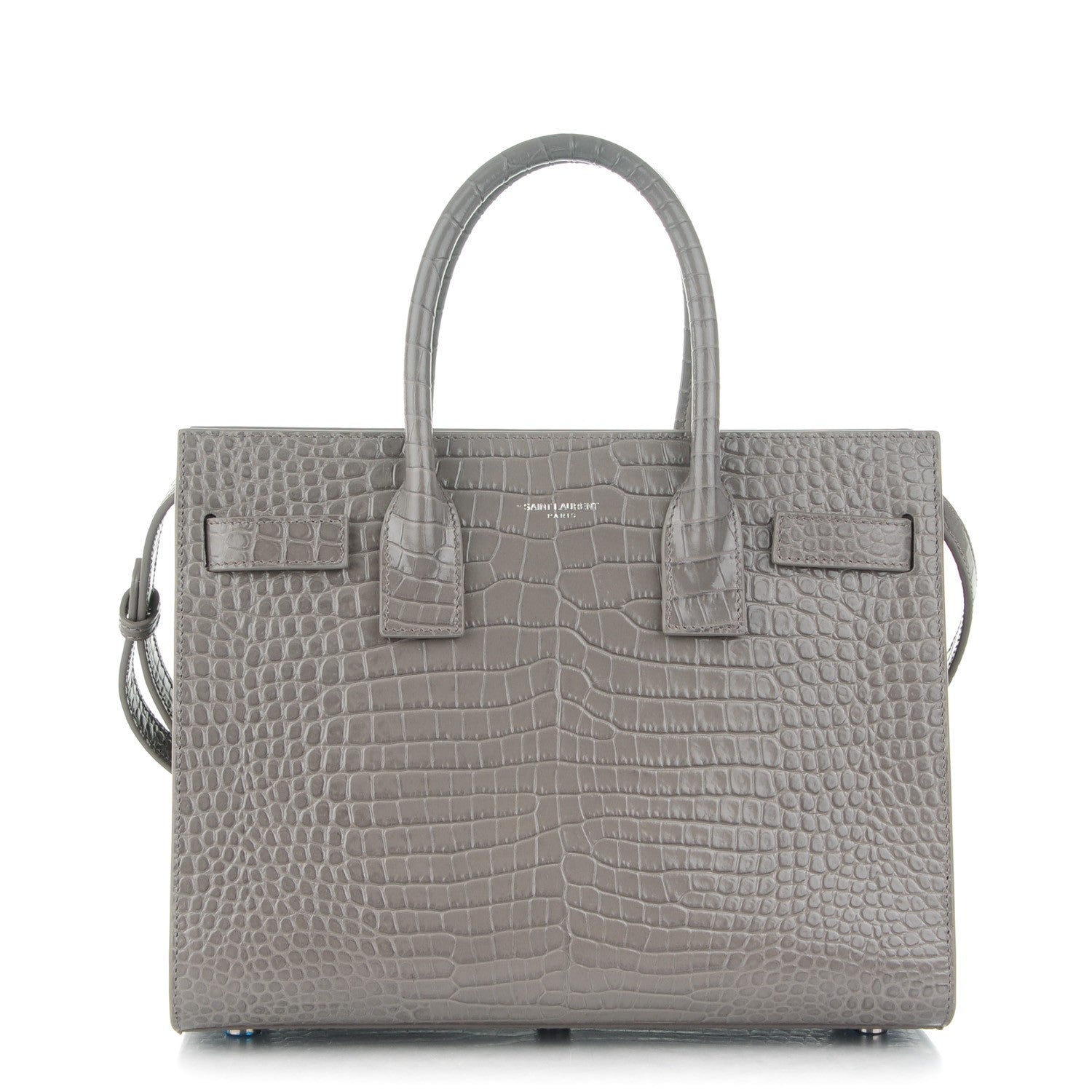 Saint Laurent Calfskin Crocodile Embossed Baby Sac De Jour Fog 1 of 8