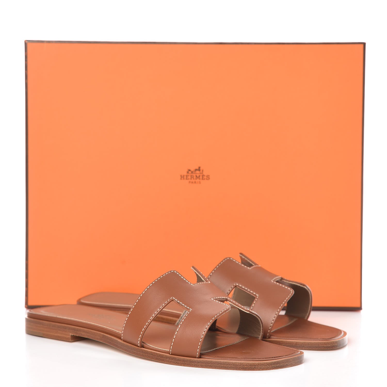 Hermes Box Calfskin Oran Sandals 36.5 Gold 8 of 8