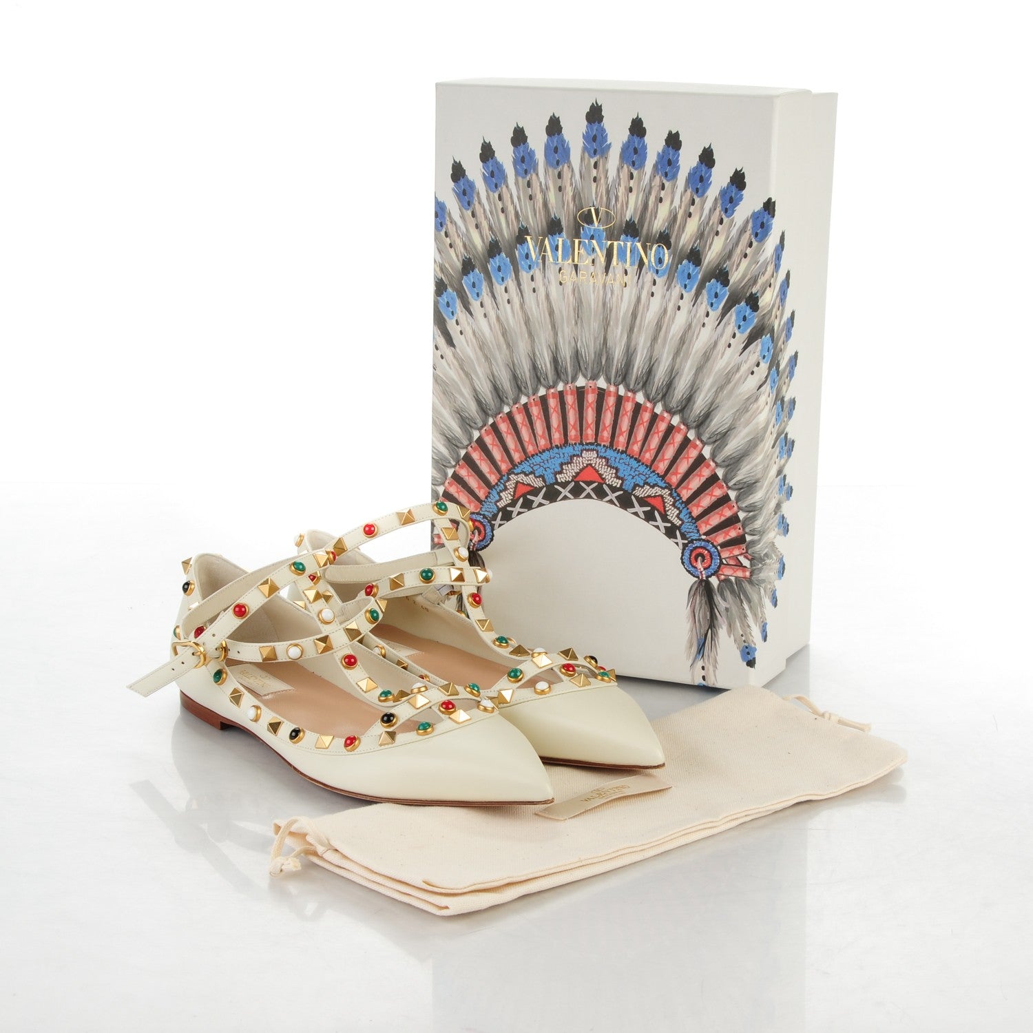 Valentino Garavani Nappa Rockstud Rolling Cage Ballerina Flats 40 Light Ivory 7 of 7
