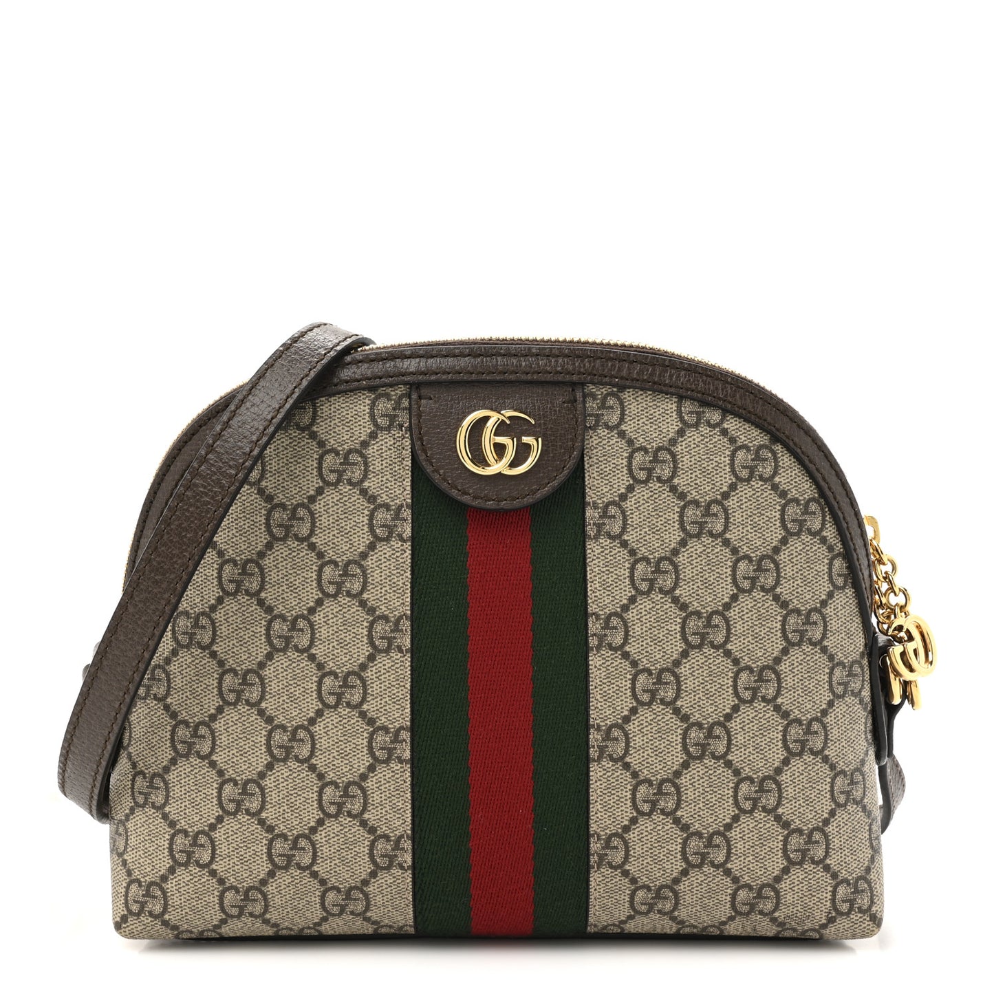 GG Supreme Monogram Textured Dollar Calfskin Web Small Ophidia Dome Shoulder Bag Beige Ebony New Acero