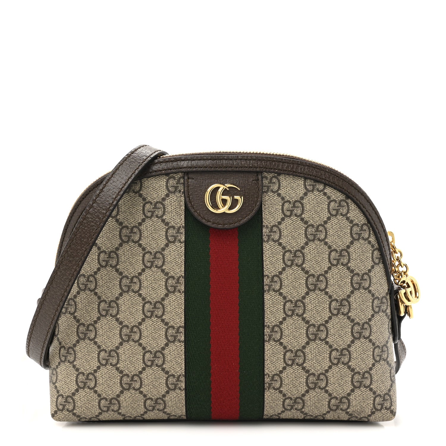 Gucci GG Supreme Monogram Textured Dollar Calfskin Web Small Ophidia Dome Shoulder Bag Beige Ebony New Acero 1 of 10