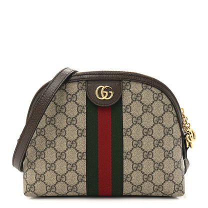 Gucci GG Supreme Monogram Textured Dollar Calfskin Web Small Ophidia Dome Shoulder Bag Beige Ebony New Acero 1 of 10