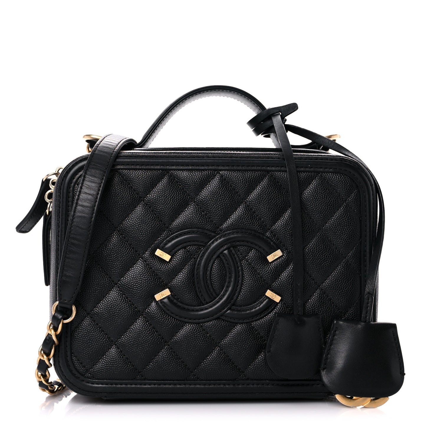 Caviar Quilted Medium CC Filigree Vanity Case Black