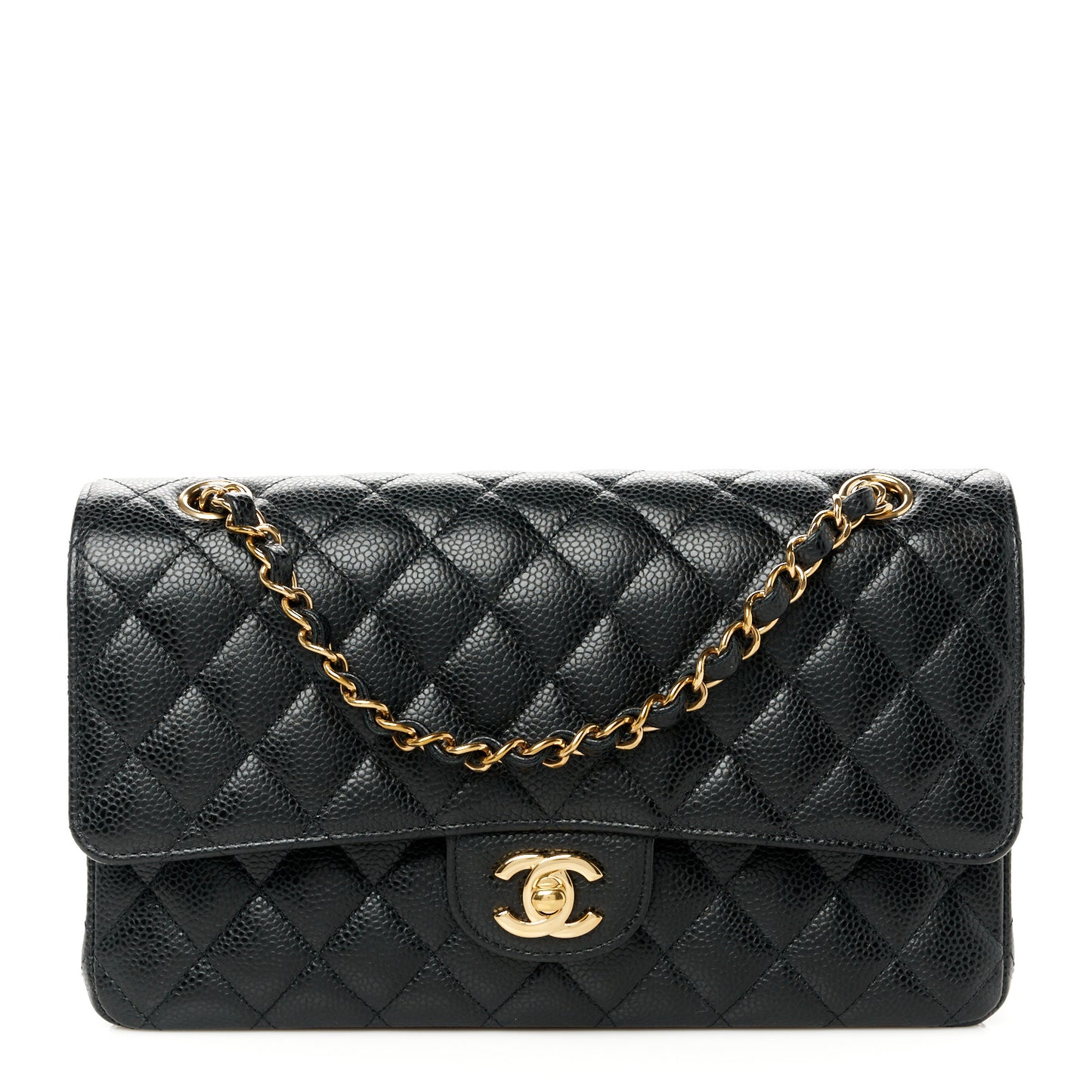 Caviar Quilted Medium Double Flap Black