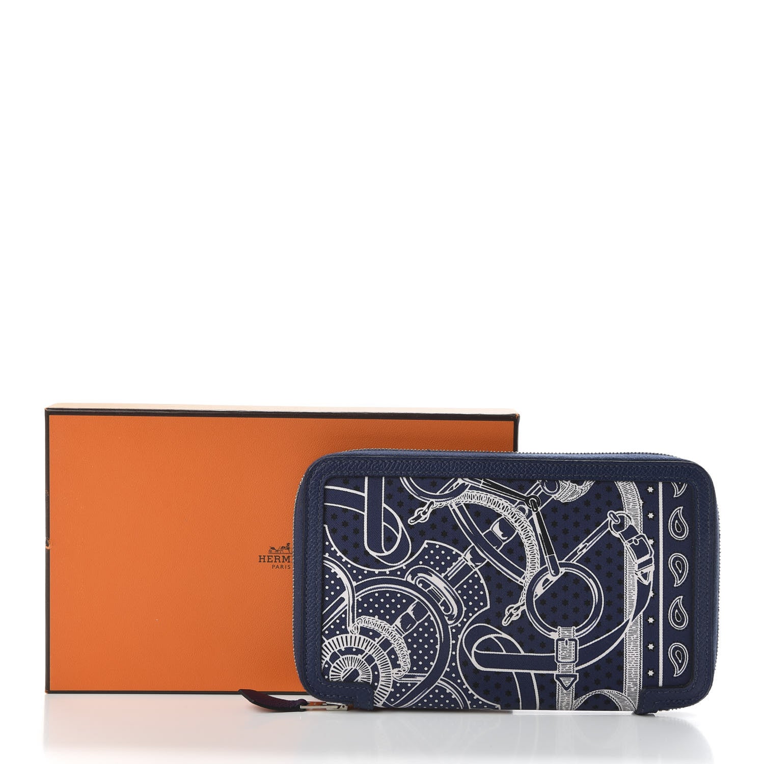 Hermes Epsom Printed Silk Eperon d'Or Bandana Soie-Cool Wallet Bleu Marine 9 of 9