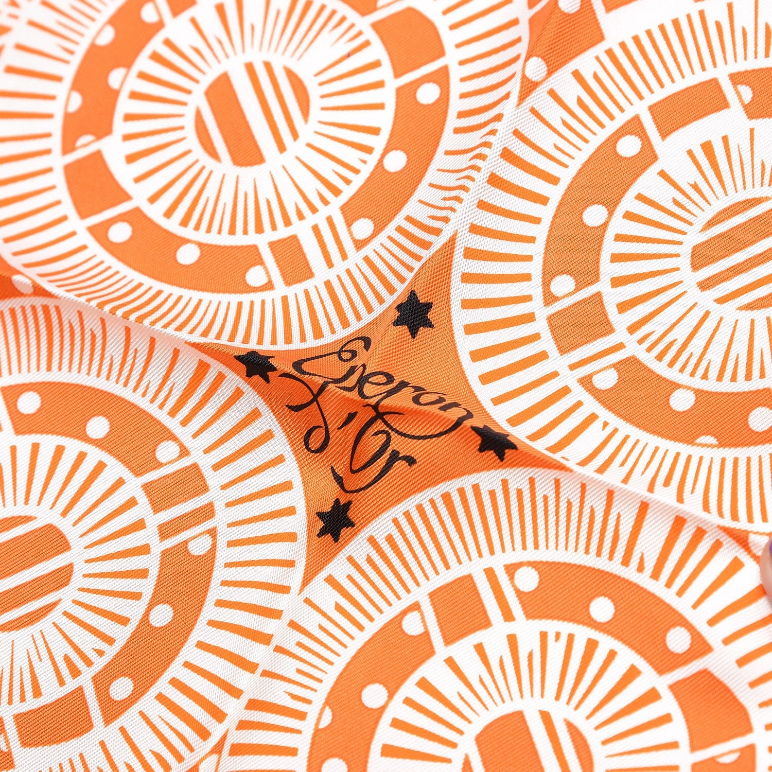 Hermes Silk Eperon D'Or Bandana Scarf 140 Orange Noir Blanc 4 of 7