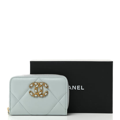 Chanel Lambskin Quilted Chanel 19 Zip Around Coin Purse Wallet Light Blue 8 of 8