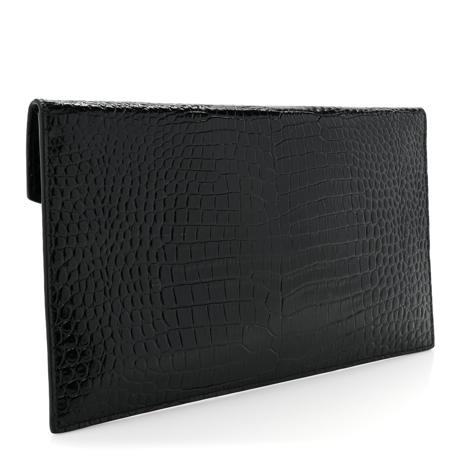 Saint Laurent Calfskin Crocodile Embossed Uptown Monogram Clutch Black 3 of 11